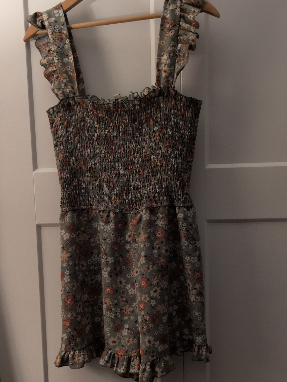 Floral Ruffle Romper in Sage Green